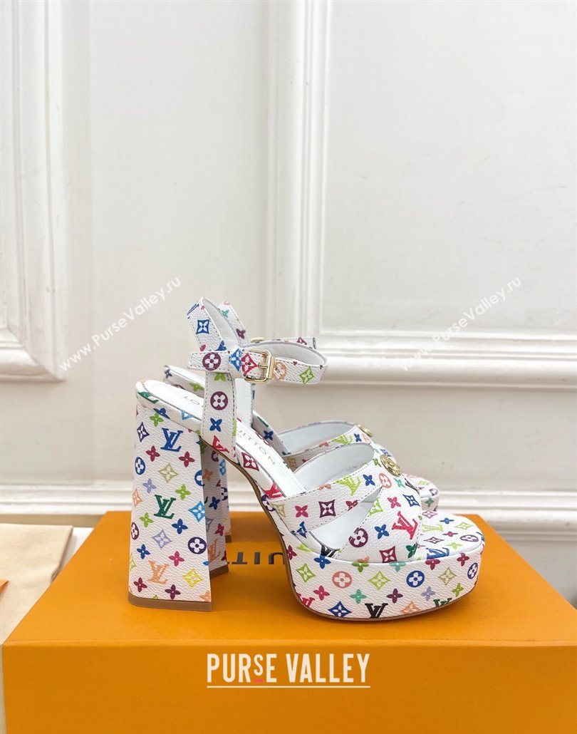 Louis Vuitton Maya Heeled Platform Sandals 12cm in Monogram Canvas White/Multicolored 2025 1AGXXV (MD-250607047)