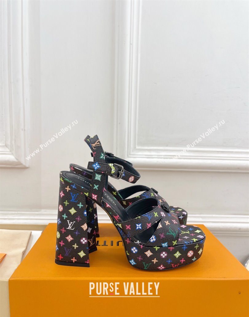 Louis Vuitton Maya Heeled Platform Sandals 12cm in Monogram Canvas Black/Multicolored 2025 1AGXXV (MD-250607049)