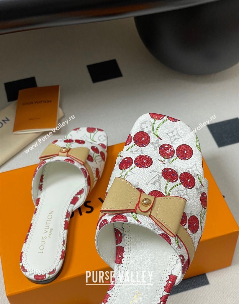 Louis Vuitton LV x TM Neo 6AM Flat Slides Sandal in Leather with Luscious Cherry and Bow White 2025 (MD-250607011)