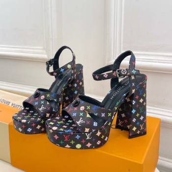 Louis Vuitton Maya Heeled Platform Sandals 12cm in Monogram Canvas Black/Multicolored 2025 1AGXXV (MD-250607049)