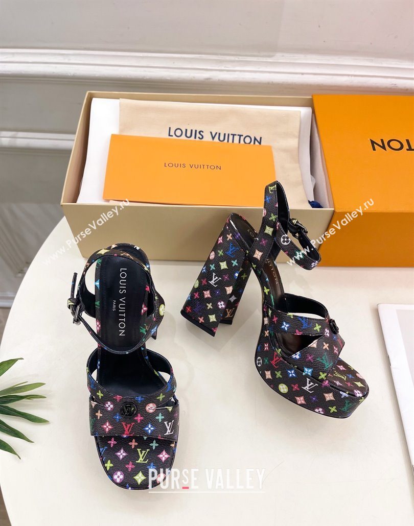Louis Vuitton Maya Heeled Platform Sandals 12cm in Monogram Canvas Black/Multicolored 2025 1AGXXV (MD-250607049)