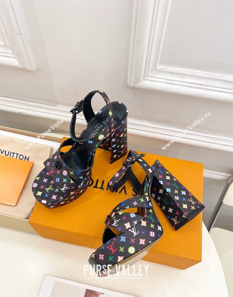Louis Vuitton Maya Heeled Platform Sandals 12cm in Monogram Canvas Black/Multicolored 2025 1AGXXV (MD-250607049)