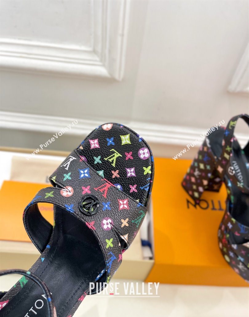 Louis Vuitton Maya Heeled Platform Sandals 12cm in Monogram Canvas Black/Multicolored 2025 1AGXXV (MD-250607049)