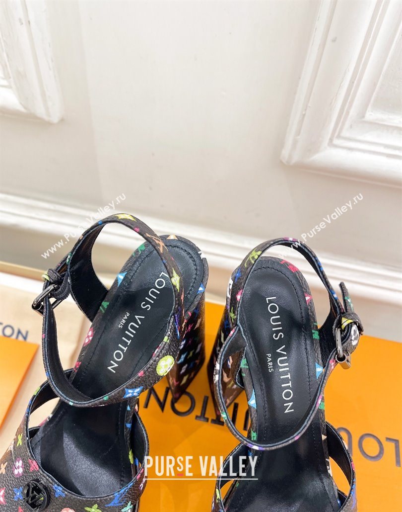 Louis Vuitton Maya Heeled Platform Sandals 12cm in Monogram Canvas Black/Multicolored 2025 1AGXXV (MD-250607049)