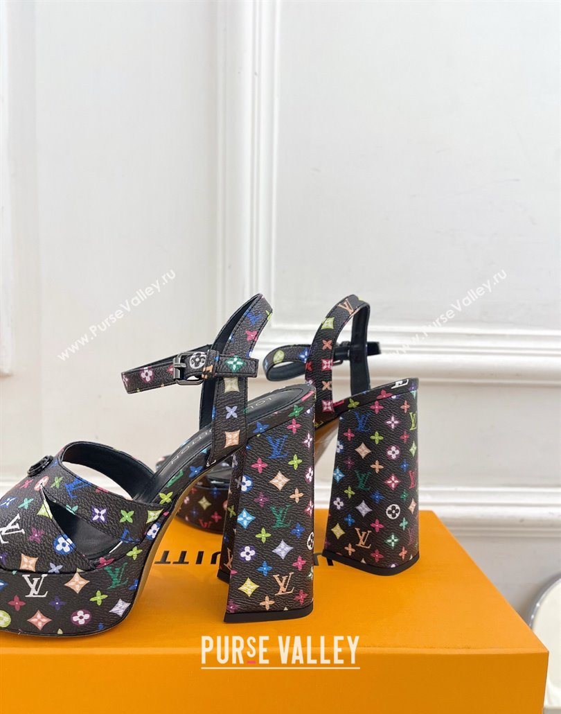 Louis Vuitton Maya Heeled Platform Sandals 12cm in Monogram Canvas Black/Multicolored 2025 1AGXXV (MD-250607049)