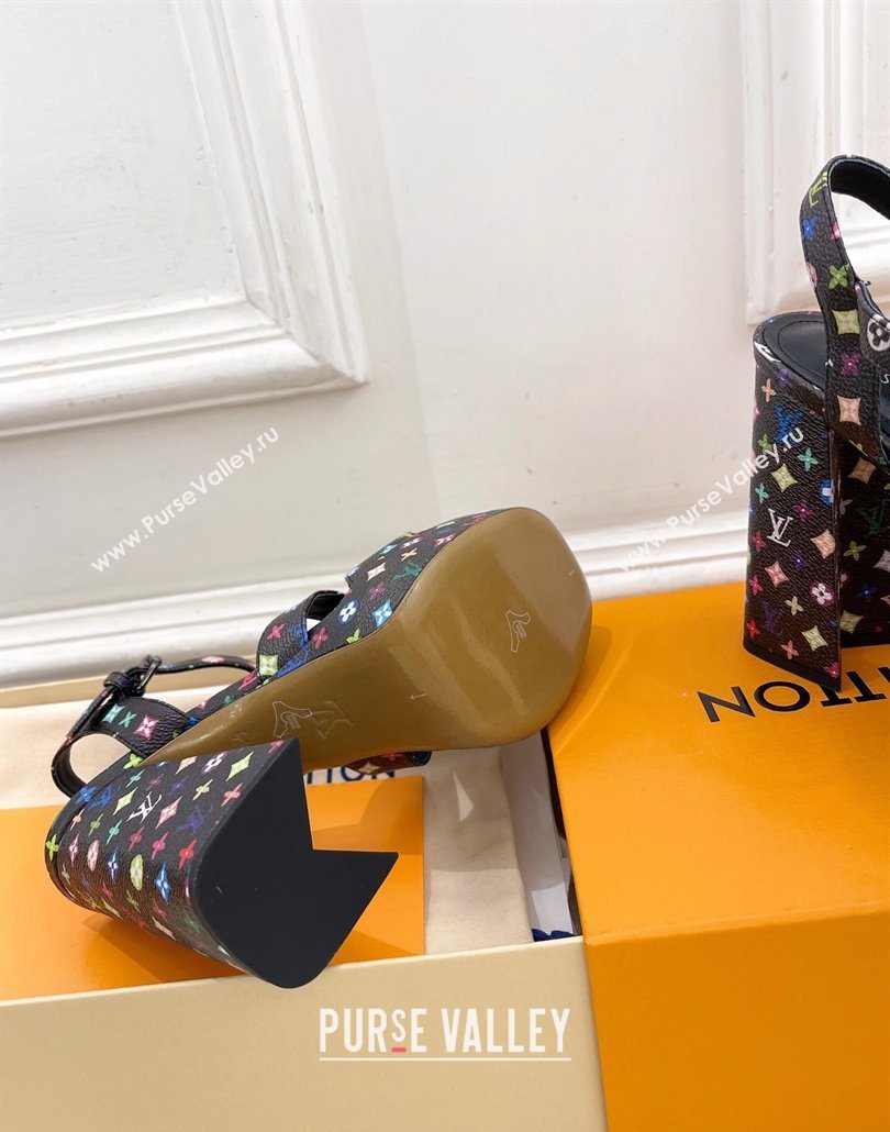 Louis Vuitton Maya Heeled Platform Sandals 12cm in Monogram Canvas Black/Multicolored 2025 1AGXXV (MD-250607049)