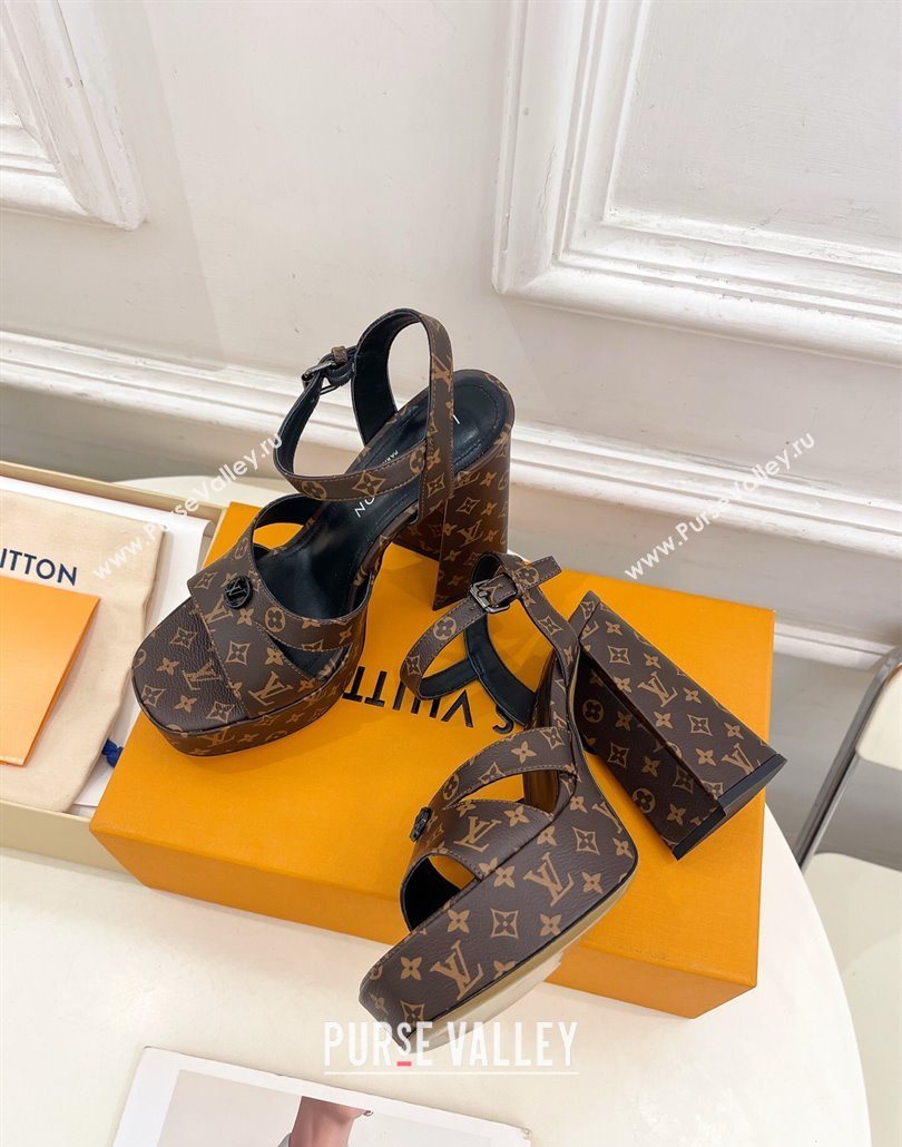 Louis Vuitton Maya Heeled Platform Sandals 12cm in Monogram Canvas Brown 2025 1AGXXV (MD-250607048)
