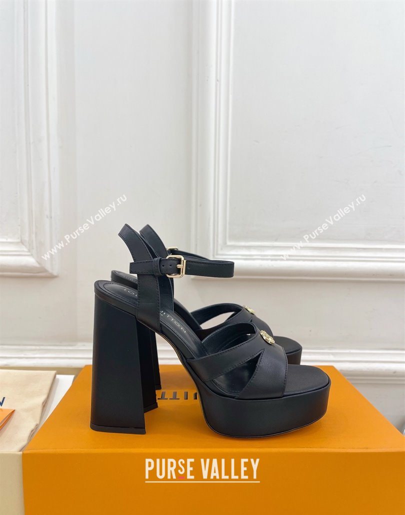 Louis Vuitton Maya Heeled Platform Sandals 12cm in Calf Leather Black 2025 1AGXXV (MD-250607050)