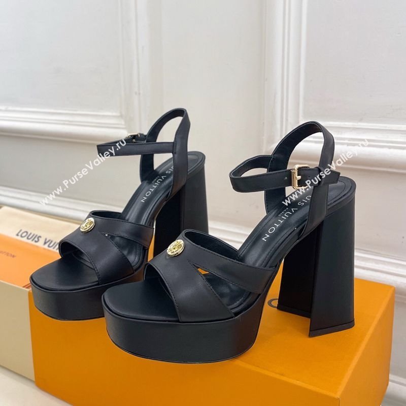 Louis Vuitton Maya Heeled Platform Sandals 12cm in Calf Leather Black 2025 1AGXXV (MD-250607050)