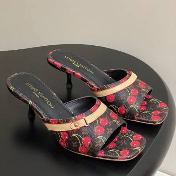 Louis Vuitton LV x TM Neo 6AM Heel Slides Sandal 6cm in Leather with Luscious Cherry and Bow Black 2025 (MD-250607012)