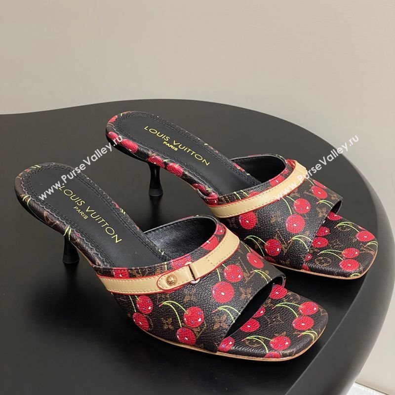 Louis Vuitton LV x TM Neo 6AM Heel Slides Sandal 6cm in Leather with Luscious Cherry and Bow Black 2025 (MD-250607012)