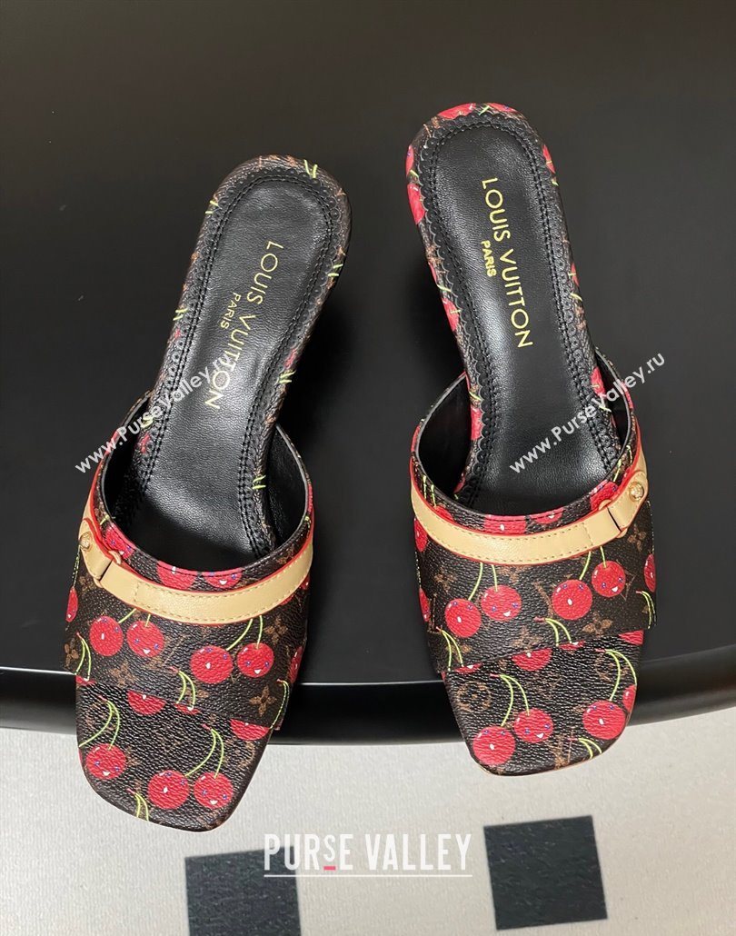 Louis Vuitton LV x TM Neo 6AM Heel Slides Sandal 6cm in Leather with Luscious Cherry and Bow Black 2025 (MD-250607012)