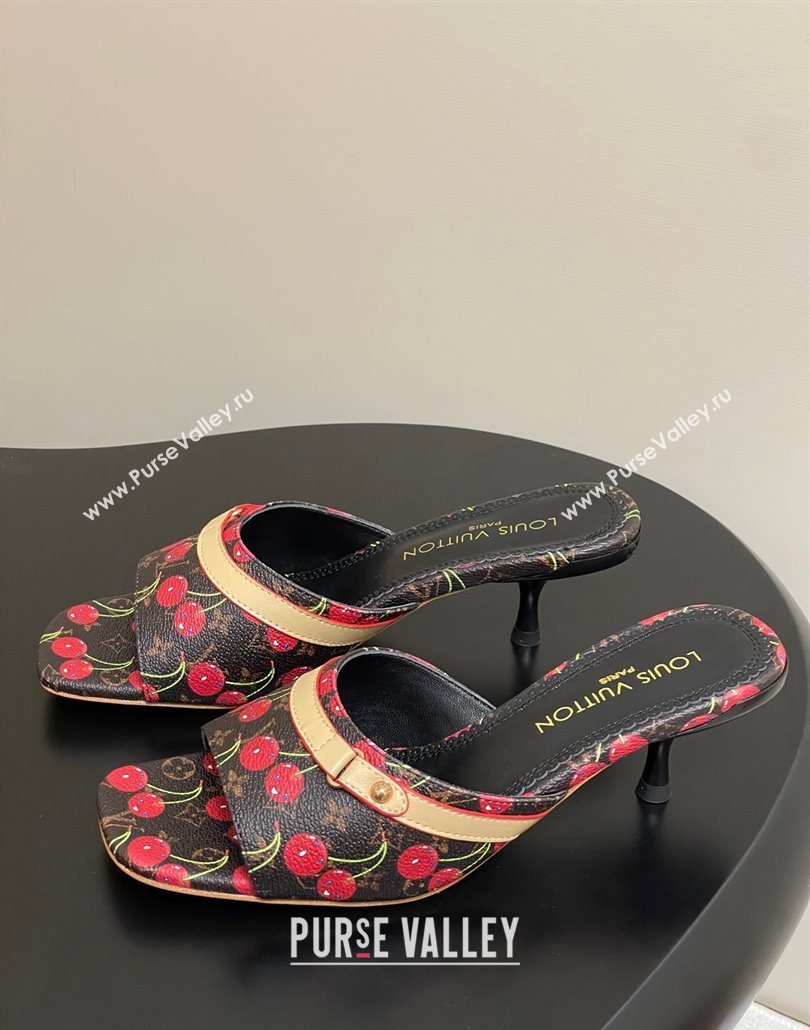 Louis Vuitton LV x TM Neo 6AM Heel Slides Sandal 6cm in Leather with Luscious Cherry and Bow Black 2025 (MD-250607012)