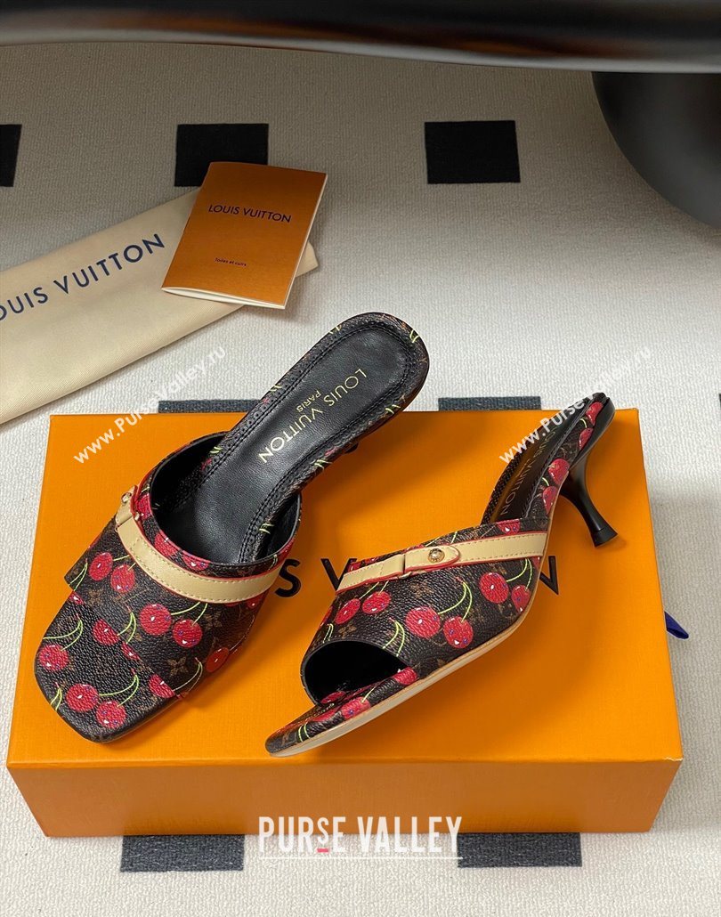 Louis Vuitton LV x TM Neo 6AM Heel Slides Sandal 6cm in Leather with Luscious Cherry and Bow Black 2025 (MD-250607012)