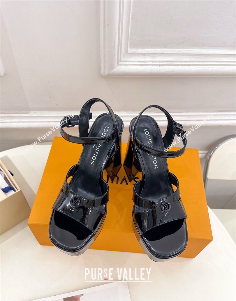 Louis Vuitton Maya Heeled Platform Sandals 12cm in Patent Leather Black 2025 1AGXXV (MD-250607054)