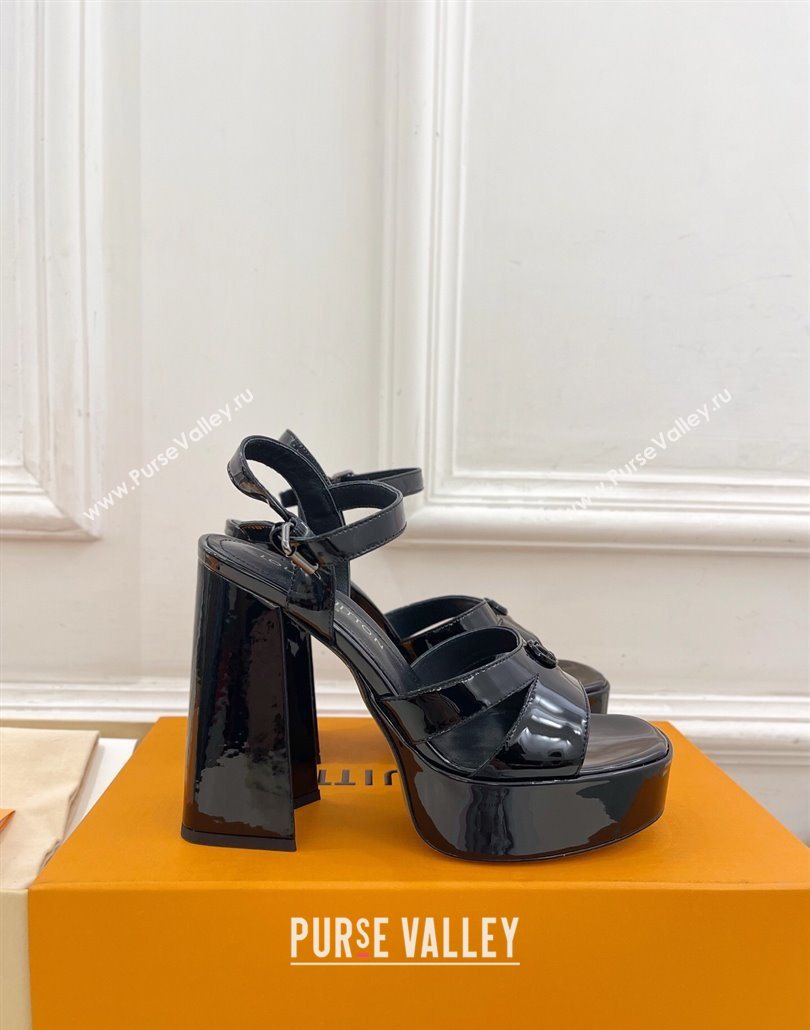 Louis Vuitton Maya Heeled Platform Sandals 12cm in Patent Leather Black 2025 1AGXXV (MD-250607054)