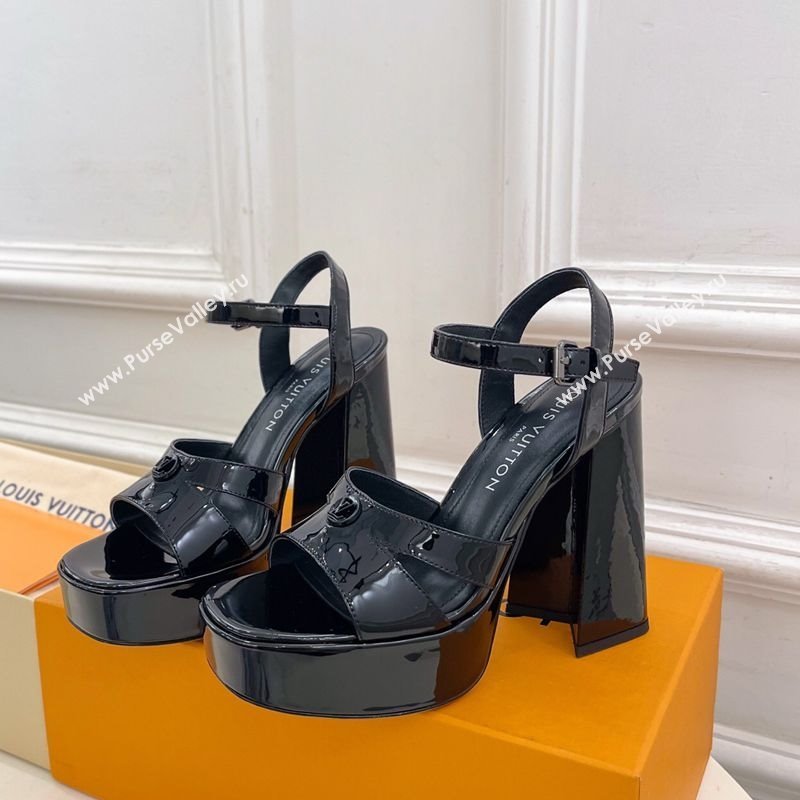 Louis Vuitton Maya Heeled Platform Sandals 12cm in Patent Leather Black 2025 1AGXXV (MD-250607054)