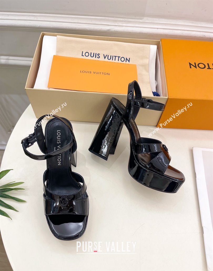 Louis Vuitton Maya Heeled Platform Sandals 12cm in Patent Leather Black 2025 1AGXXV (MD-250607054)
