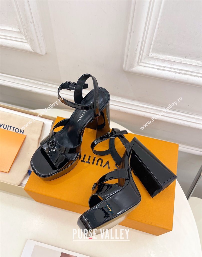 Louis Vuitton Maya Heeled Platform Sandals 12cm in Patent Leather Black 2025 1AGXXV (MD-250607054)