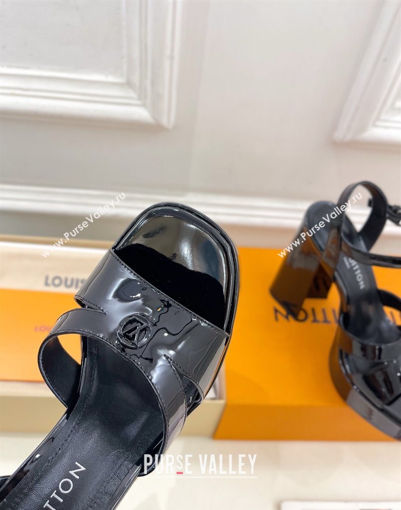 Louis Vuitton Maya Heeled Platform Sandals 12cm in Patent Leather Black 2025 1AGXXV (MD-250607054)