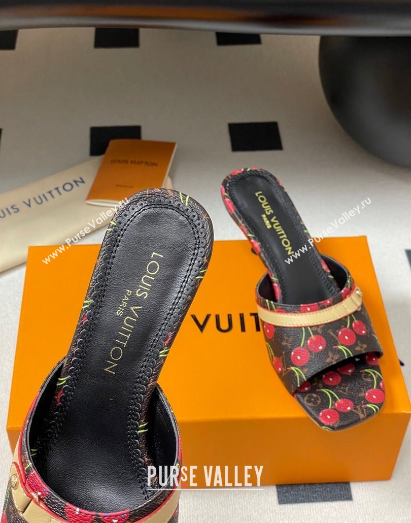 Louis Vuitton LV x TM Neo 6AM Heel Slides Sandal 6cm in Leather with Luscious Cherry and Bow Black 2025 (MD-250607012)