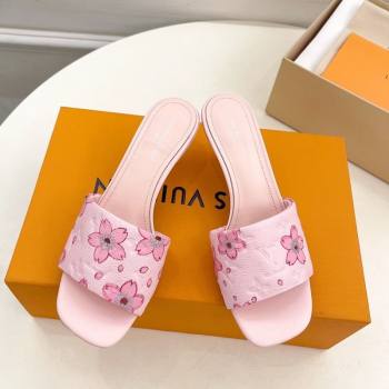 Louis Vuitton Neo Revival Heel Slides Sandal 5cm in Monogram Leather with Cherry Bloom Print Pink 2025 (MD-250607001)