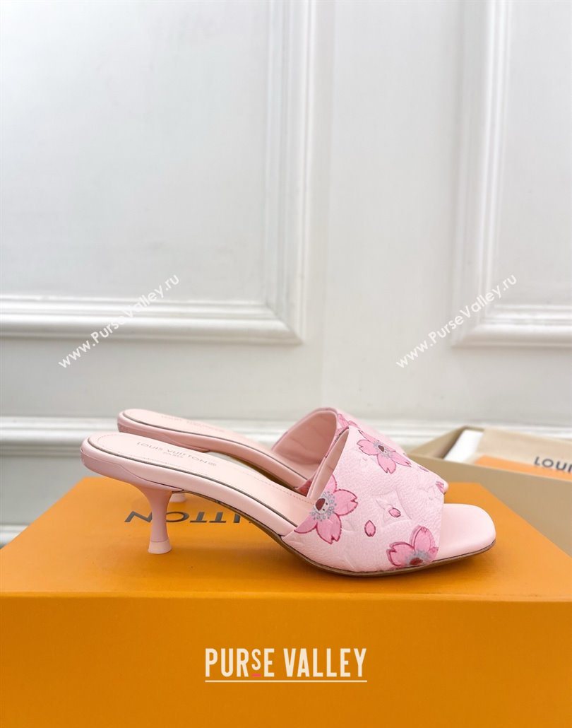 Louis Vuitton Neo Revival Heel Slides Sandal 5cm in Monogram Leather with Cherry Bloom Print Pink 2025 (MD-250607001)