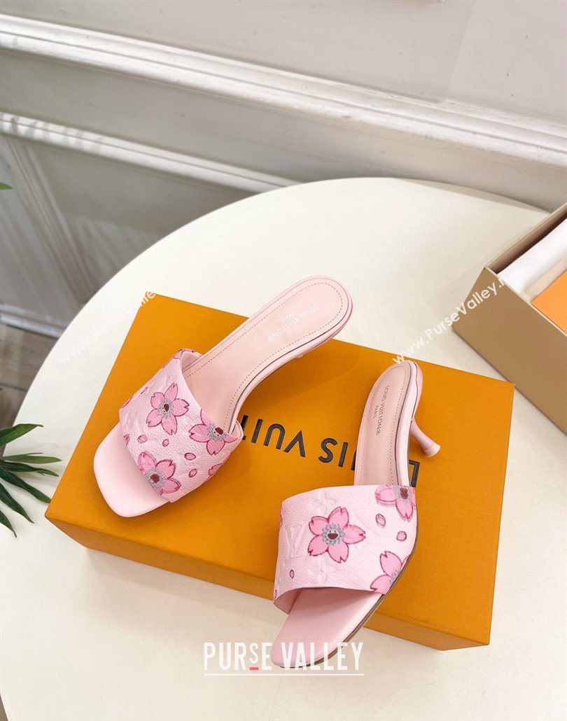 Louis Vuitton Neo Revival Heel Slides Sandal 5cm in Monogram Leather with Cherry Bloom Print Pink 2025 (MD-250607001)