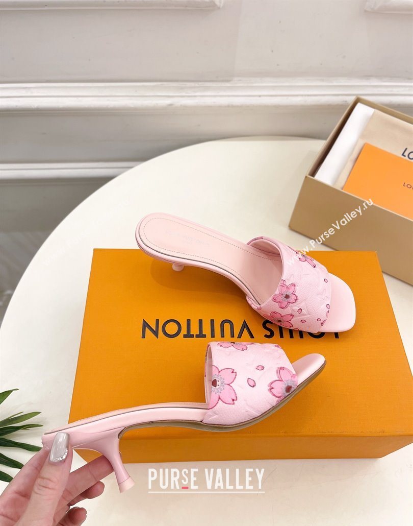 Louis Vuitton Neo Revival Heel Slides Sandal 5cm in Monogram Leather with Cherry Bloom Print Pink 2025 (MD-250607001)