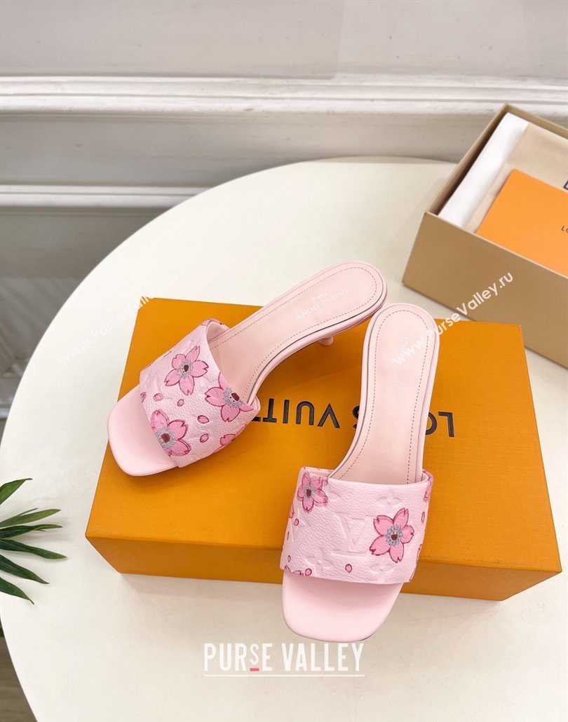 Louis Vuitton Neo Revival Heel Slides Sandal 5cm in Monogram Leather with Cherry Bloom Print Pink 2025 (MD-250607001)