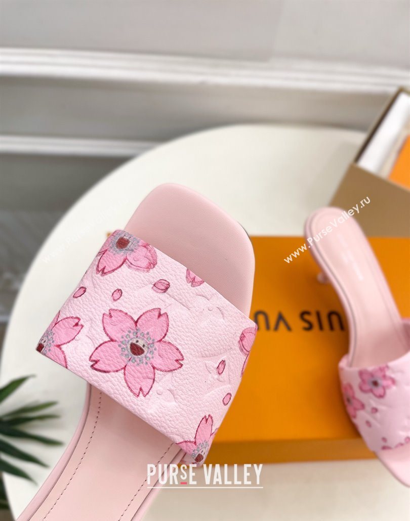 Louis Vuitton Neo Revival Heel Slides Sandal 5cm in Monogram Leather with Cherry Bloom Print Pink 2025 (MD-250607001)