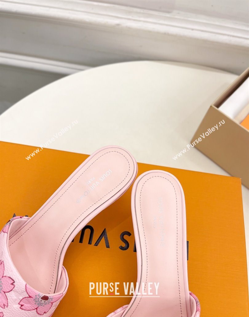 Louis Vuitton Neo Revival Heel Slides Sandal 5cm in Monogram Leather with Cherry Bloom Print Pink 2025 (MD-250607001)