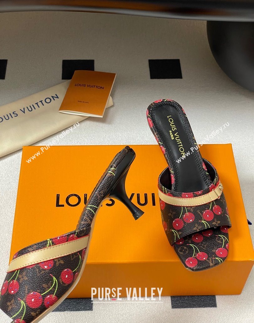 Louis Vuitton LV x TM Neo 6AM Heel Slides Sandal 6cm in Leather with Luscious Cherry and Bow Black 2025 (MD-250607012)