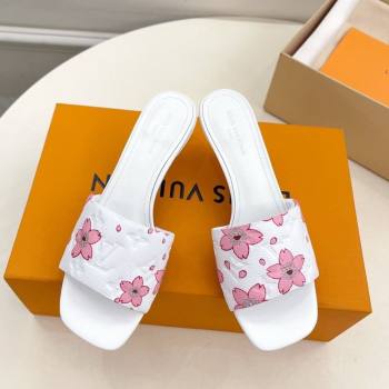 Louis Vuitton Neo Revival Heel Slides Sandal 5cm in Monogram Leather with Cherry Bloom Print White 2025 (MD-250607002)