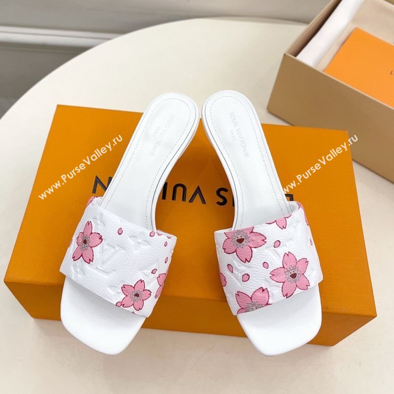 Louis Vuitton Neo Revival Heel Slides Sandal 5cm in Monogram Leather with Cherry Bloom Print White 2025 (MD-250607002)