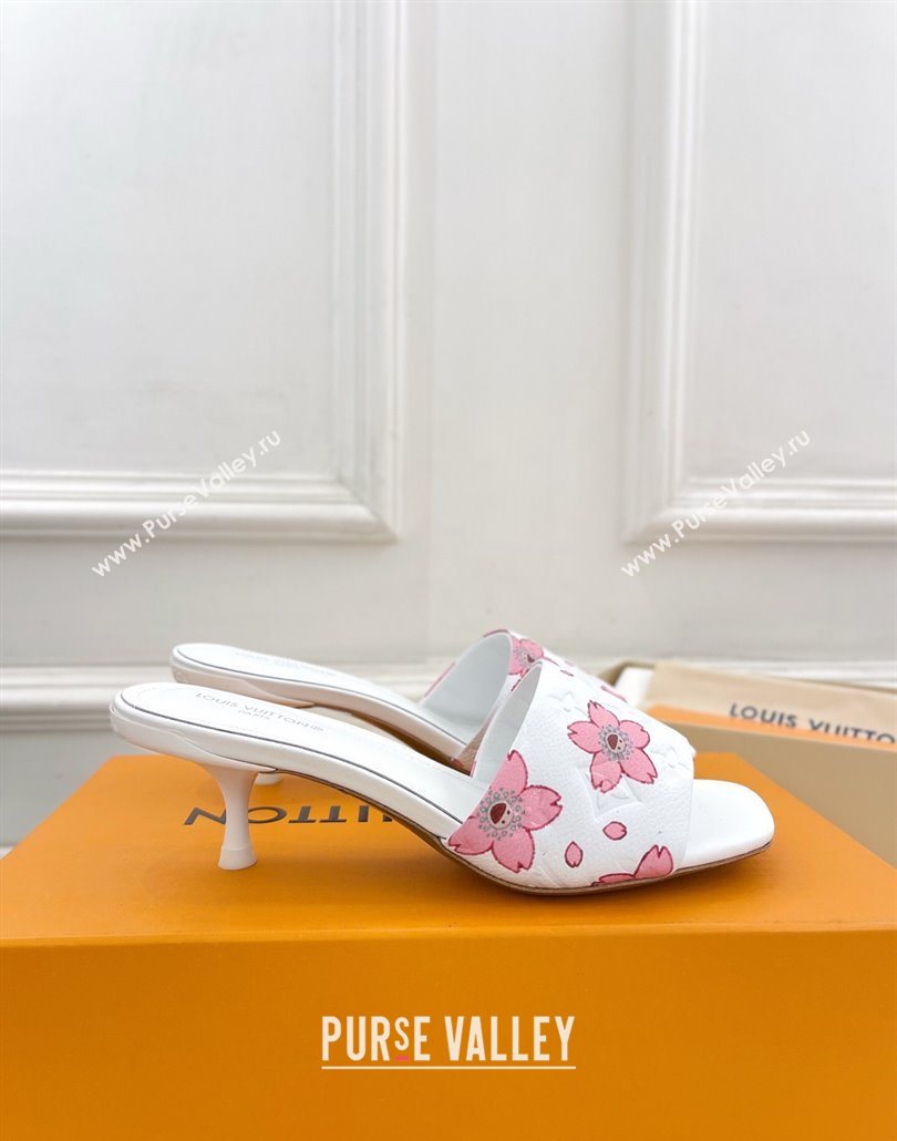 Louis Vuitton Neo Revival Heel Slides Sandal 5cm in Monogram Leather with Cherry Bloom Print White 2025 (MD-250607002)