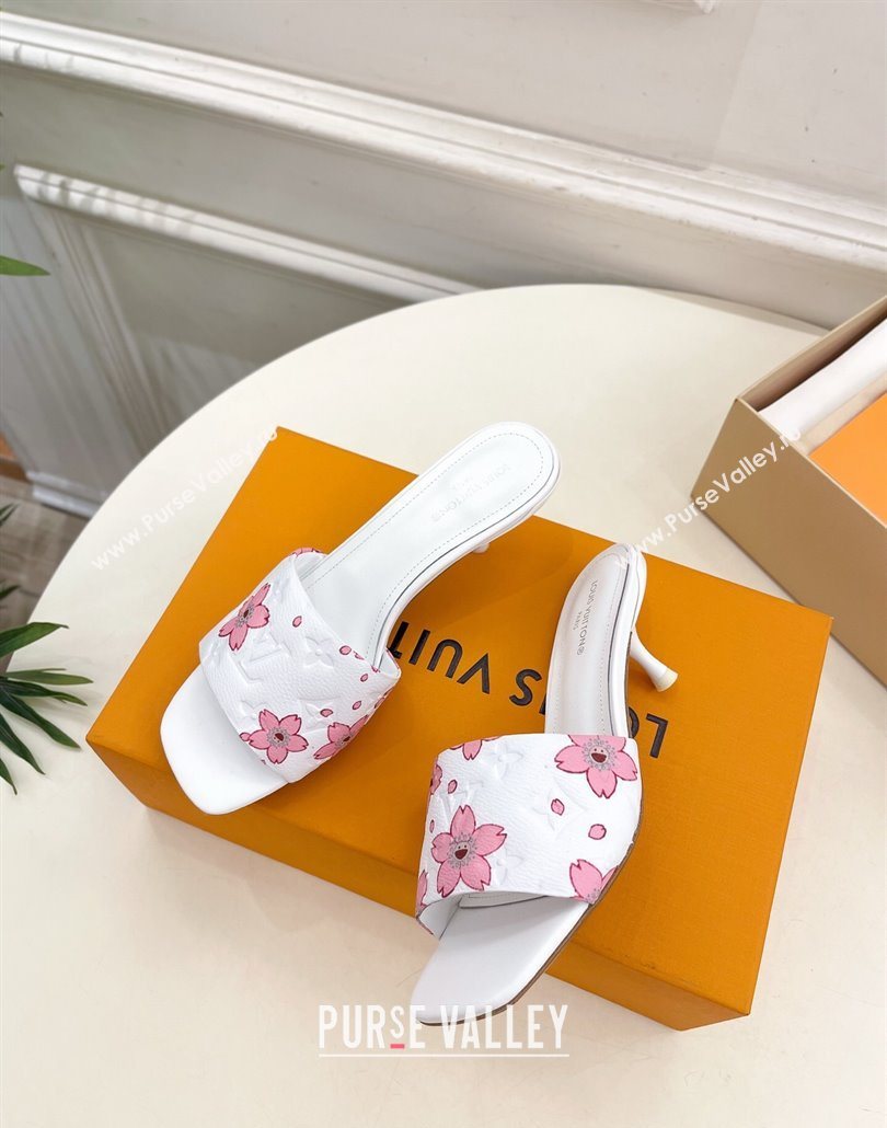 Louis Vuitton Neo Revival Heel Slides Sandal 5cm in Monogram Leather with Cherry Bloom Print White 2025 (MD-250607002)