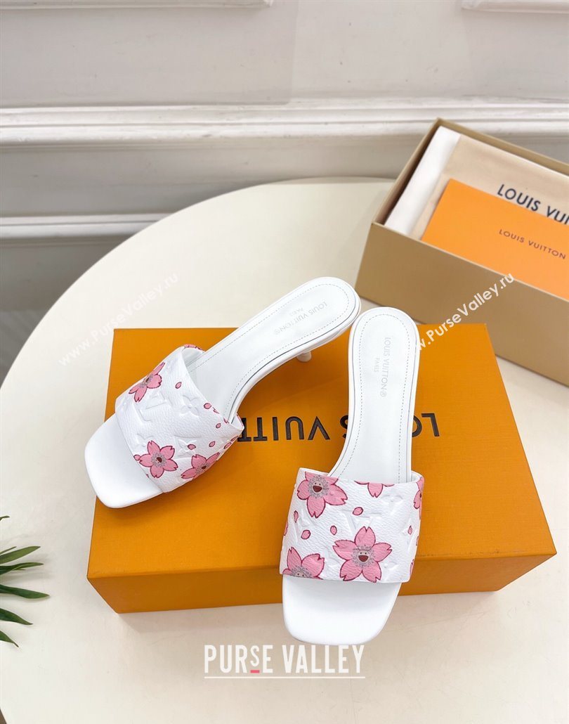Louis Vuitton Neo Revival Heel Slides Sandal 5cm in Monogram Leather with Cherry Bloom Print White 2025 (MD-250607002)