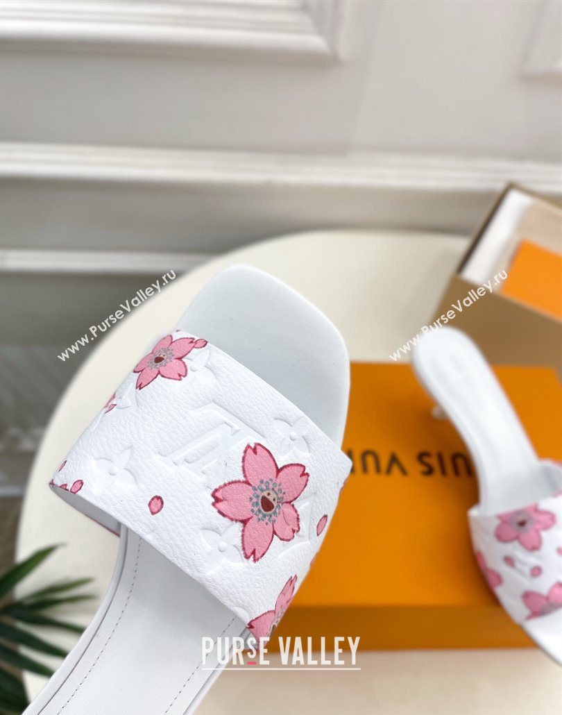 Louis Vuitton Neo Revival Heel Slides Sandal 5cm in Monogram Leather with Cherry Bloom Print White 2025 (MD-250607002)