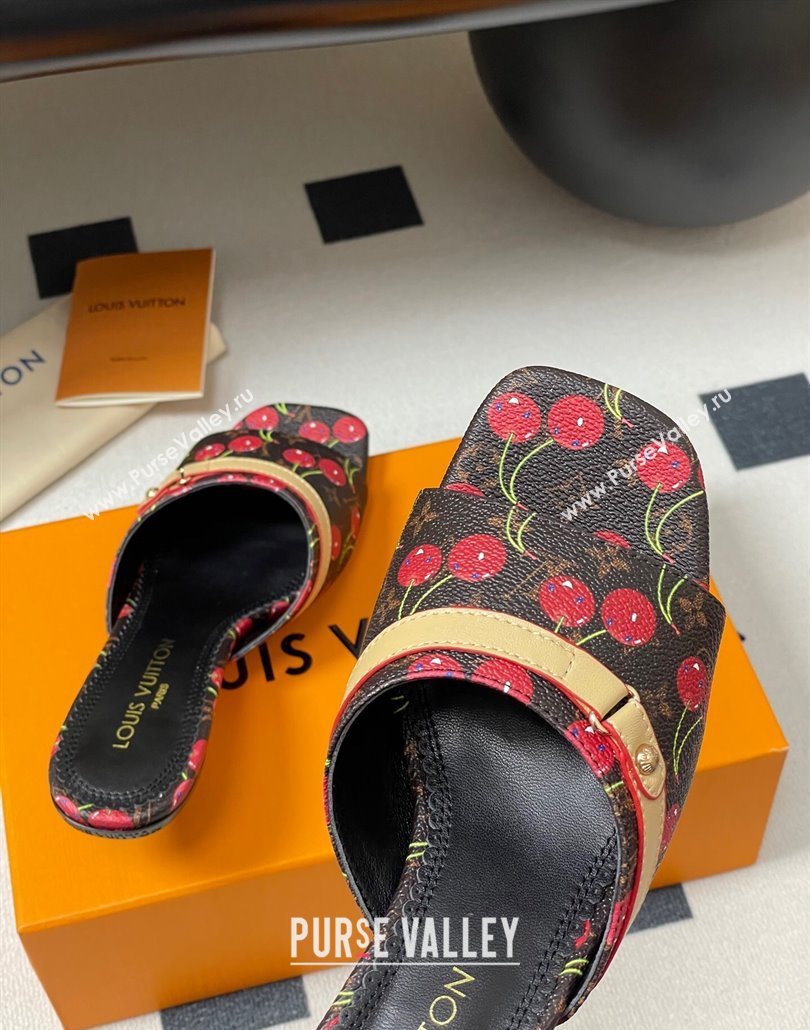 Louis Vuitton LV x TM Neo 6AM Heel Slides Sandal 6cm in Leather with Luscious Cherry and Bow Black 2025 (MD-250607012)