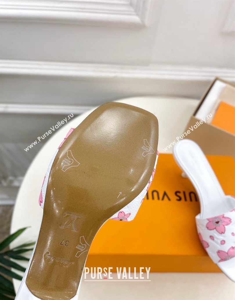 Louis Vuitton Neo Revival Heel Slides Sandal 5cm in Monogram Leather with Cherry Bloom Print White 2025 (MD-250607002)