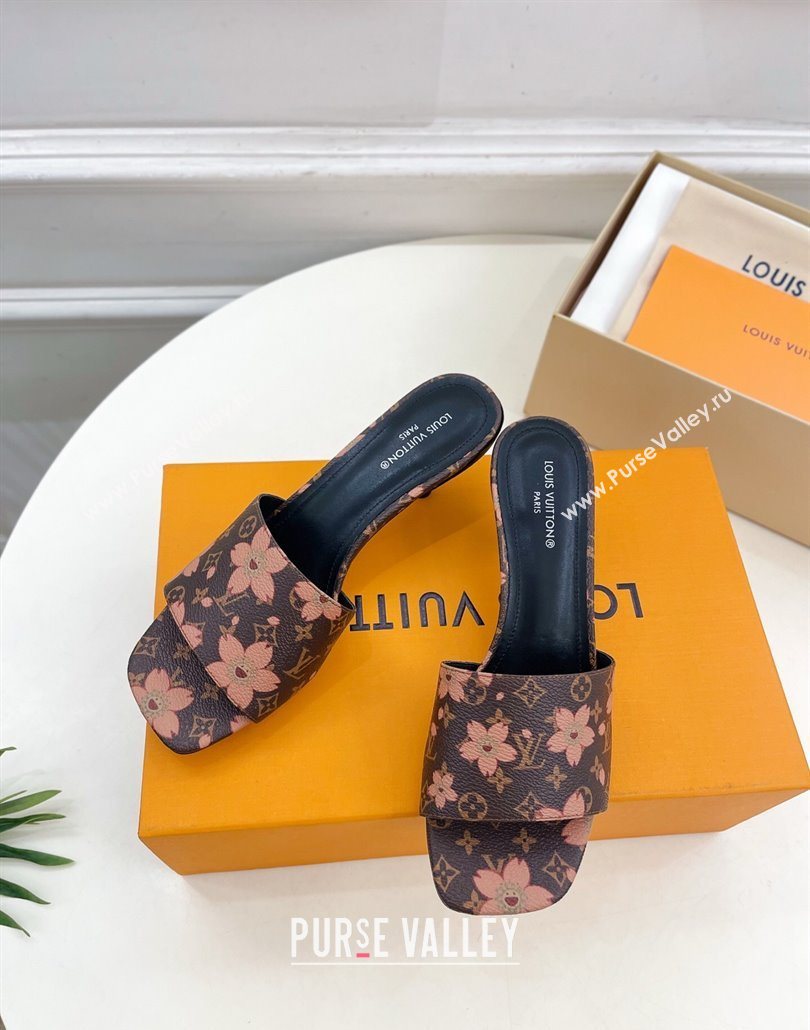 Louis Vuitton Neo Revival Heel Slides Sandal 5cm in Monogram Canvas with Cherry Bloom Print 2025 (MD-250607003)