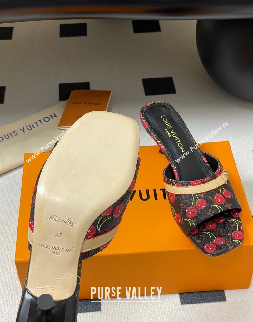 Louis Vuitton LV x TM Neo 6AM Heel Slides Sandal 6cm in Leather with Luscious Cherry and Bow Black 2025 (MD-250607012)