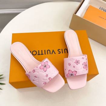 Louis Vuitton Neo Revival Flat Slides Sandal in Monogram Leather with Cherry Bloom Print Pink 2025 (MD-250607004)