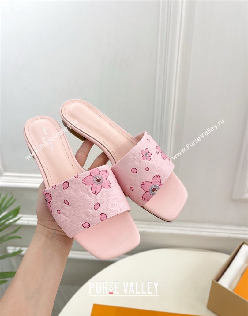 Louis Vuitton Neo Revival Flat Slides Sandal in Monogram Leather with Cherry Bloom Print Pink 2025 (MD-250607004)