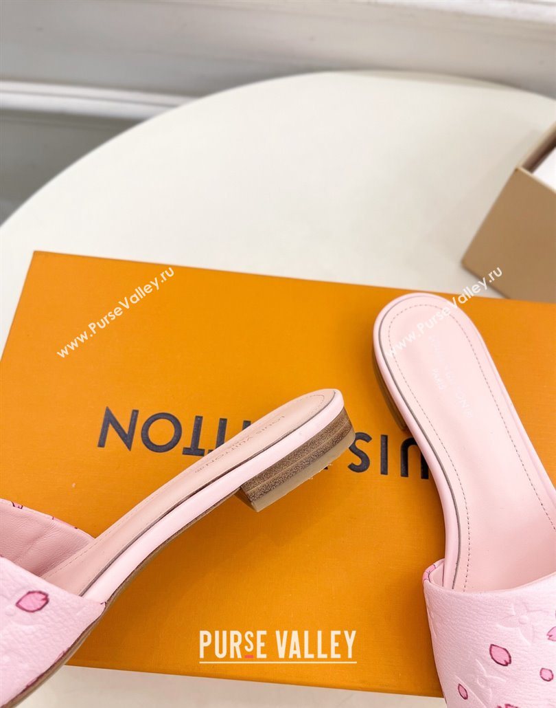 Louis Vuitton Neo Revival Flat Slides Sandal in Monogram Leather with Cherry Bloom Print Pink 2025 (MD-250607004)