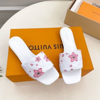 Louis Vuitton Neo Revival Flat Slides Sandal in Monogram Leather with Cherry Bloom Print White 2025 (MD-250607005)