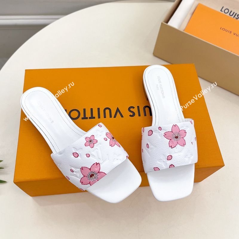 Louis Vuitton Neo Revival Flat Slides Sandal in Monogram Leather with Cherry Bloom Print White 2025 (MD-250607005)