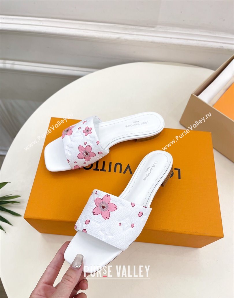 Louis Vuitton Neo Revival Flat Slides Sandal in Monogram Leather with Cherry Bloom Print White 2025 (MD-250607005)