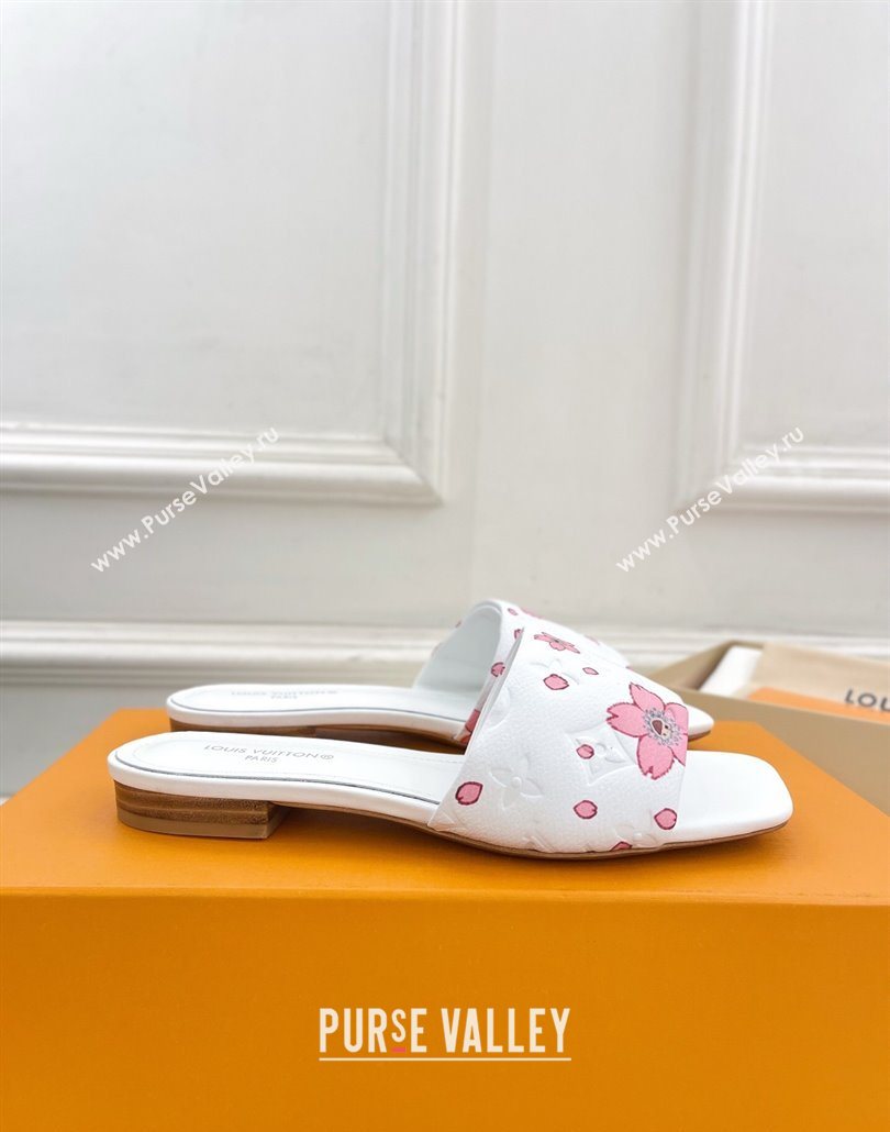 Louis Vuitton Neo Revival Flat Slides Sandal in Monogram Leather with Cherry Bloom Print White 2025 (MD-250607005)